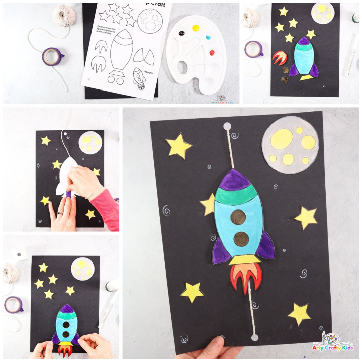 10 Space Crafts for Kids - Featuring a flying paper Rocketship craft for kids