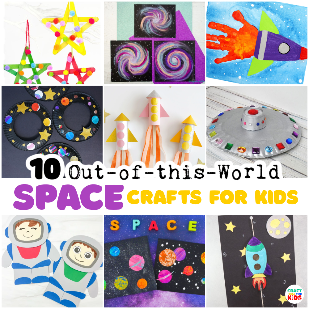 Craft beyond the stars with this collection of '10 Space Crafts for Kids' featuring rocket ships, galaxy art and slime, astronauts, planets and more.
